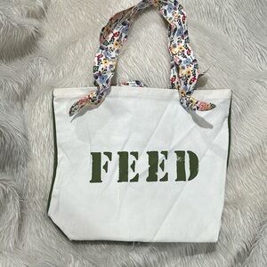 Floral White and Green Feed Tote Bag